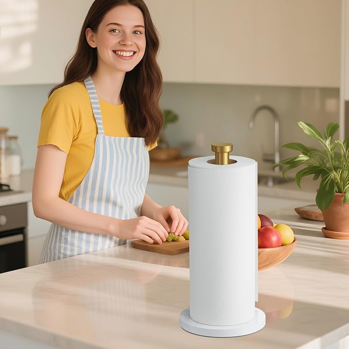 VEHHE Marble Paper Towel Holder for Kitchen Countertop, Standing Paper Towel Stand with Weighted Base & EVA Non-Slip Pad, for Bathroom or Kitchen (Gold)