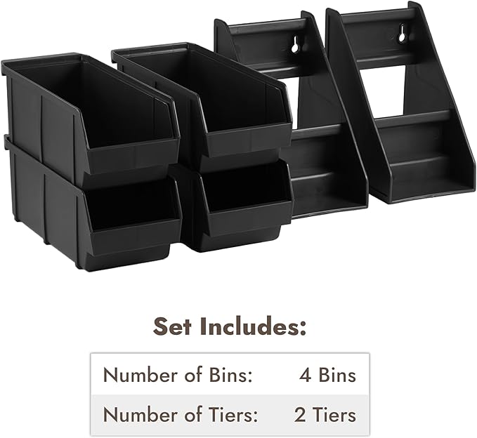 CURTA Black Self Serve Condiment Bin Stand Set, Removable Condiment Organizer with 2-Tier Stand and 4 Condiment Bins, 16" D x11.25 W x 9.5" H, Coffee Bar Beverage Station