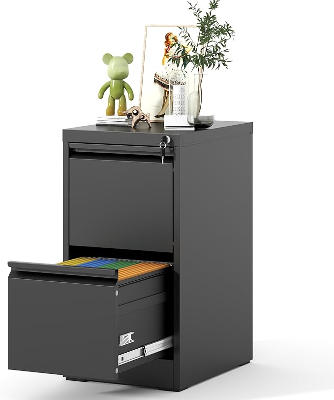 2 Drawers File Cabinet, Vertical File Cabinets with Lock for Home Office,Heavy Duty Office Steel Filing Cabinet for Hanging Letters/Legal/A4, Assembly Required,Black