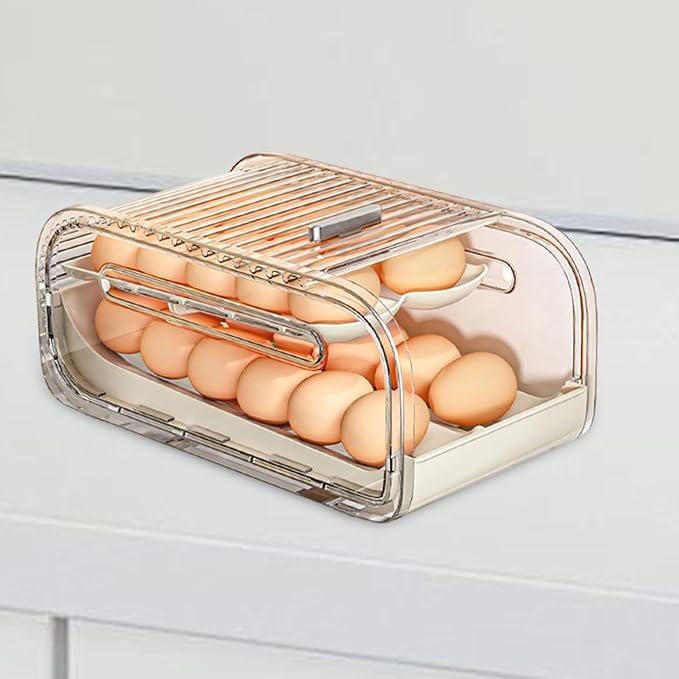 RMWHGDUL Egg Holder for Fridge Storage Bin Automatic Rolling Transparent Egg Box for Countertop