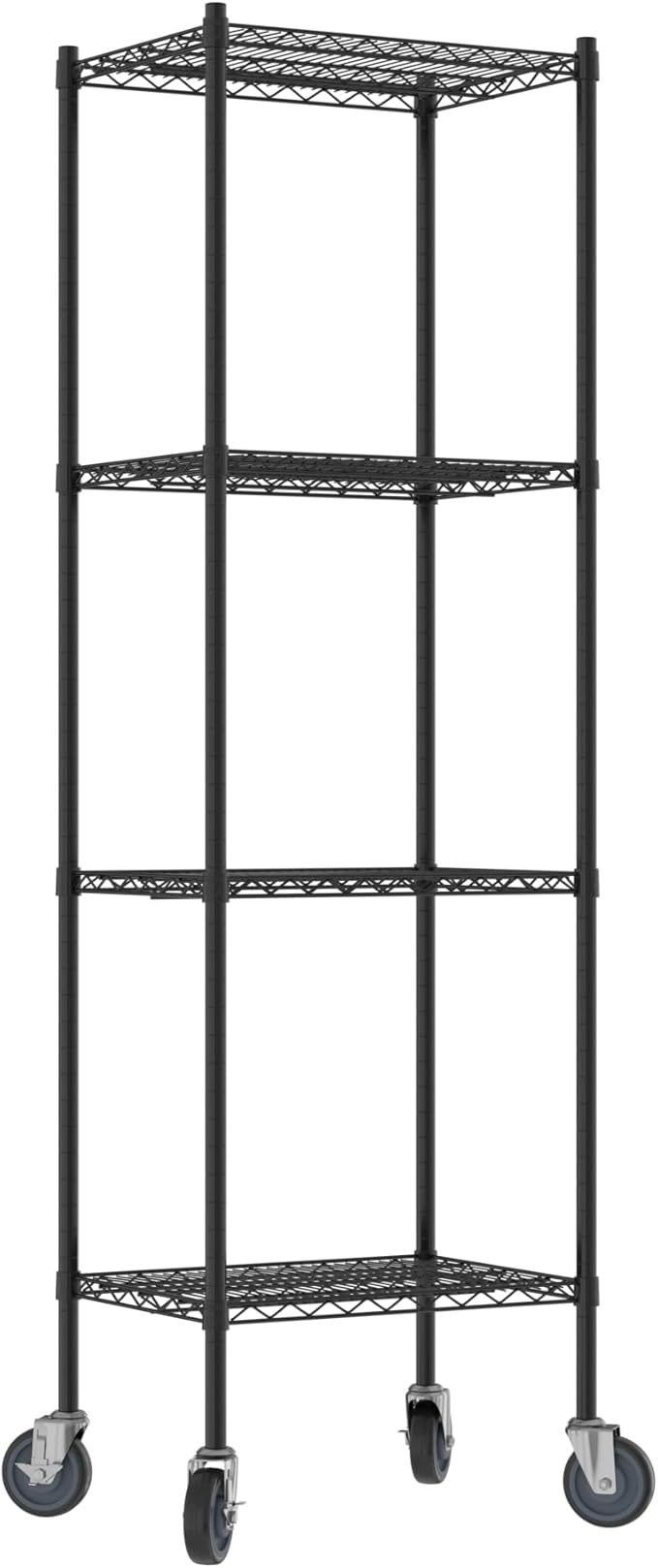 Commercial NSF Listed Black Epoxy Mobile Wire Shelving Kit 18" x 24" x 80", with 4 Shelves Perfect for Warehouse, Walk-in Refrigerator, Freezer, Grocery Store, Restaurant, Dishroom