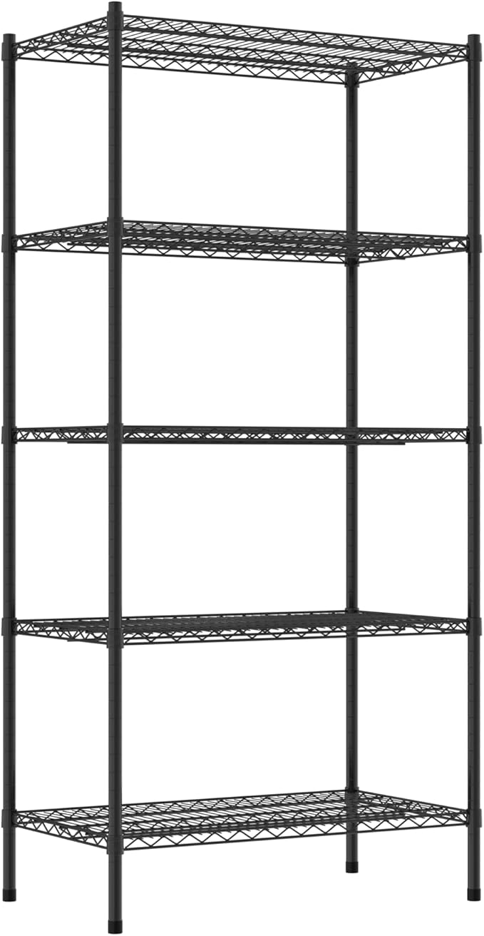 Commercial NSF Listed Black Epoxy Stationary Wire Shelving Kit 21" x 36" x 74", with 5 Shelves Perfect for Warehouse, Walk-in Refrigerator, Freezer, Grocery Store, Restaurant, Dishroom