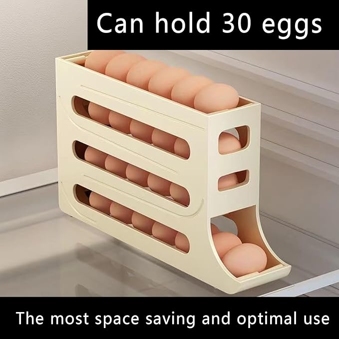 30 Eggs Egg Holder For Fridge Auto Rolling Fridge Egg Organizer,4 Tiers Egg Container Egg Dispenser Egg Tray For Refrigerator Space-Saving Egg Dispenser Holder Egg Holder Countertop