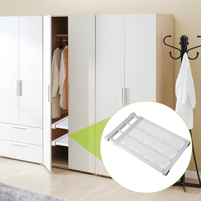 HARFINGTON Expandable Closet Tension Shelf 14.96" to 23.62" Adjustable Closet Organizer 2.4" x 9.45" Flower Pattern Storage Rack for Wardrobe Cupboard Kitchen Bedroom
