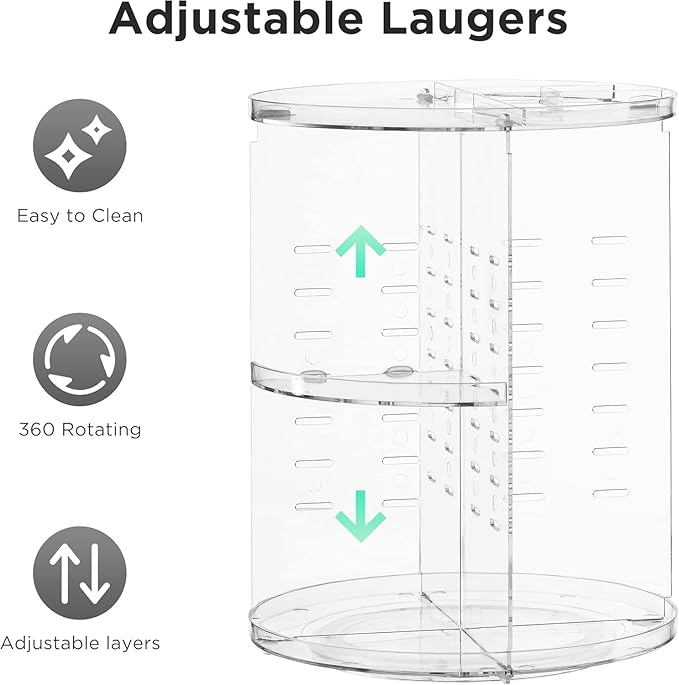 HBlife 360 Rotating Makeup Organizer Adjustable Carousel Large Capacity Revolving Perfume Organizer Skincare Organizers Cosmetic Storage Spinning Holder for Vanity, Clear