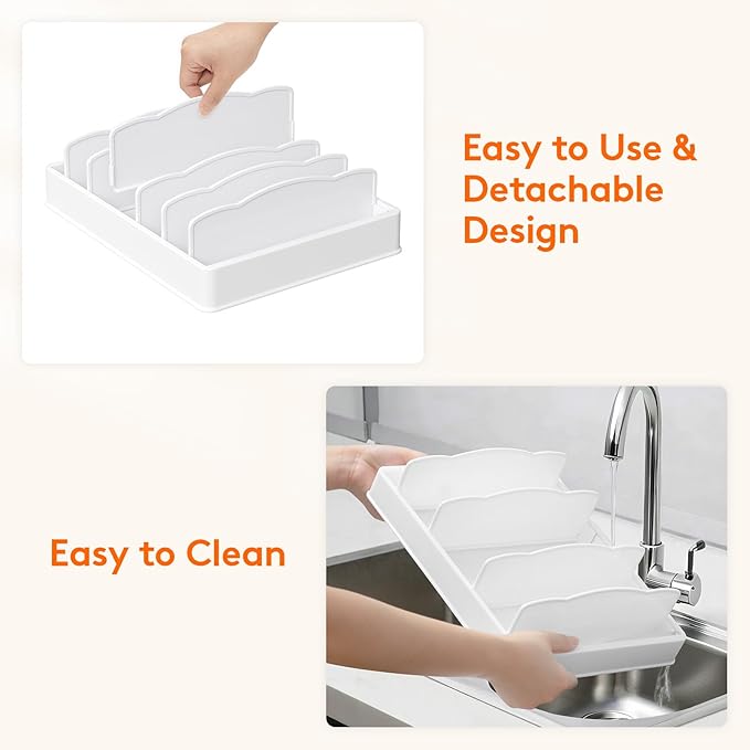 Lifewit Plastic Adjustable Lid Organizers Inside Cabinet, Lid Holder with 6 Dividers & 7 Sections for Kitchen Organization and Storage, Plate, Bowl Organizer for Tall Drawer and Pantry, 13" x 10"