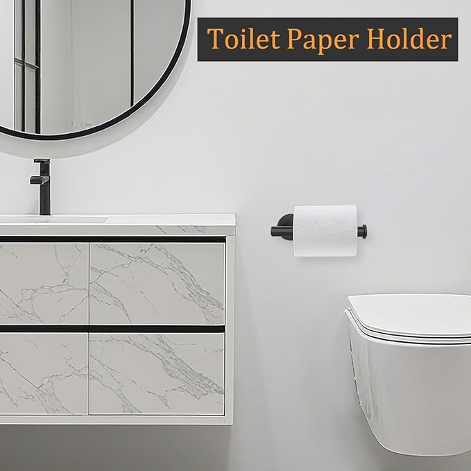 2-Piece Toilet Paper Holder - SUS 304 Stainless Steel Toilet Paper Holder Wall Mount, Toilet Paper Roll Holder for Bathroom, Kitchen, Washroom - Matte Black