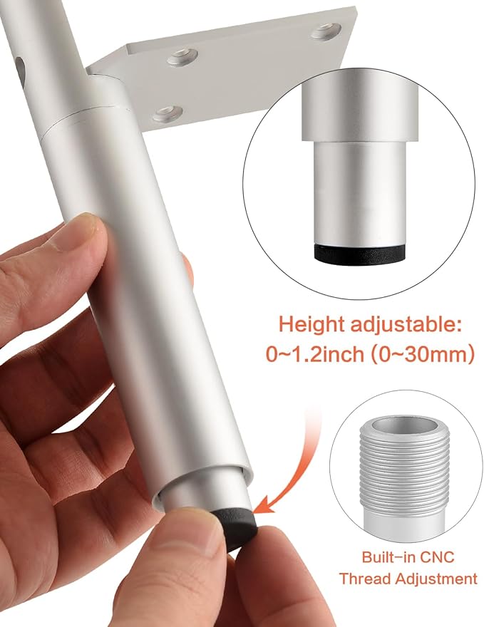 4 Pack Adjustable Metal Furniture Legs Silvery 3.3-4.5 Inch Coffee Table Legs Dresser Feet Cabinet Feet Replacement Support Foot Desk Legs