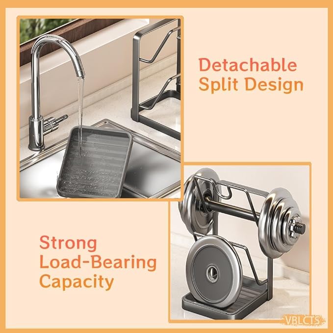 Kitchen Pot Lid Storage Rack, Multifunctional Stainless Steel Pot and Pan Organizer with Removable Drip Tray, Two-Compartment Spatula Holder for Counter Stove Top Kitchen Accessories(Beige,Single)