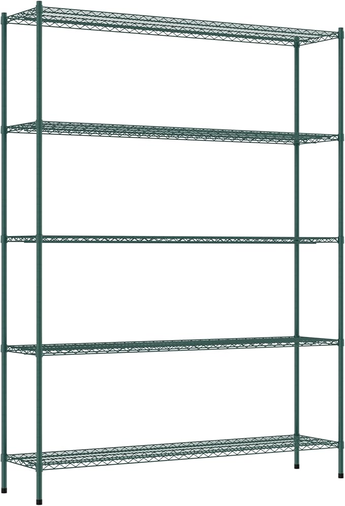 Commercial NSF Listed Green Epoxy Stationary Wire Shelving Kit 18" x 72" x 96", with 5 Shelves Perfect for Warehouse, Walk-in Refrigerator, Freezer, Grocery Store, Restaurant, Dishroom
