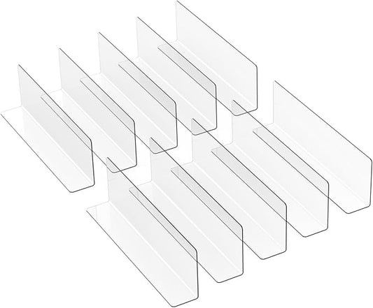 10pcs Commodity Divider Plastic Storage Shelves Clear Shelf Retail Holders L- Shaped Side Divider Shelf for Fridge Bookshelf Acrylic