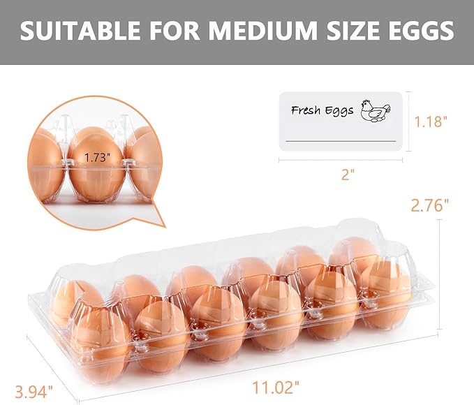 YIFIHGE 120PCS Egg Cartons Cheap Bulk, Clear Egg Cartons for Chicken Eggs, Reusable Chicken Egg Container Bulk Egg Holders with Labels for Refrigerator, Storage, Family, Chicken Farm, Market