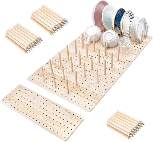 peacoblue 6 - Piece Wood Pegboard Drawer Organizer Set - Kitchen Drawer Peg Organizer 40 Pegs & Screws Included - Organizing Kitchen Dishes, Plates Pegboard Food Containers(17x5.9inch)