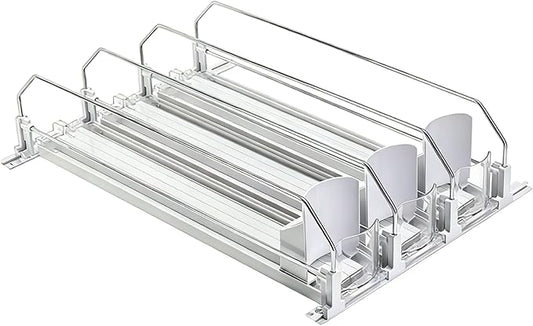 Drink Dispenser for Fridge 3 Rows Automatic Pusher Plastic Can Organizer for Pantry Adjustable Width Soda Dispenser Home Office Shop Use, 12.2x9.8x3.2in