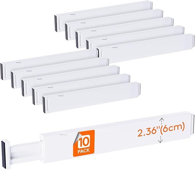 Lifewit 10 Pack Kitchen Drawer Dividers 2.36" High, 16"-22" Adjustable Drawer Organizer for Utensils/Clothes/Makeup, Plastic Expandable Separators in Dresser/Bedroom/Bathroom/Office Storage