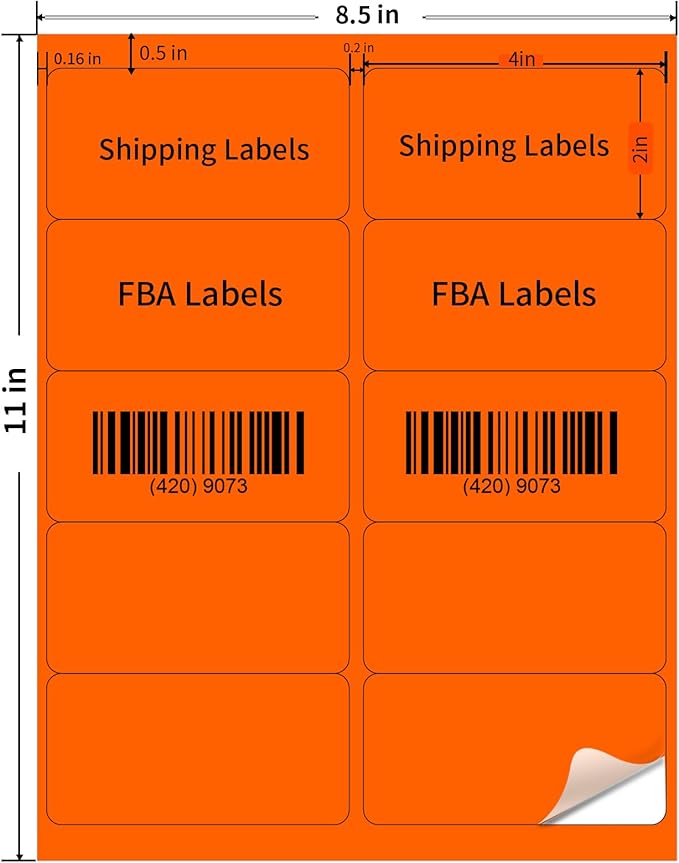 YEGAWEN Shipping Labels Stickers, 2"×4" Printable Mailing Label for Laser/Inkjet Printing- Matte, Permanent Adhesive Labels Stickers (Fluorescent Orange)