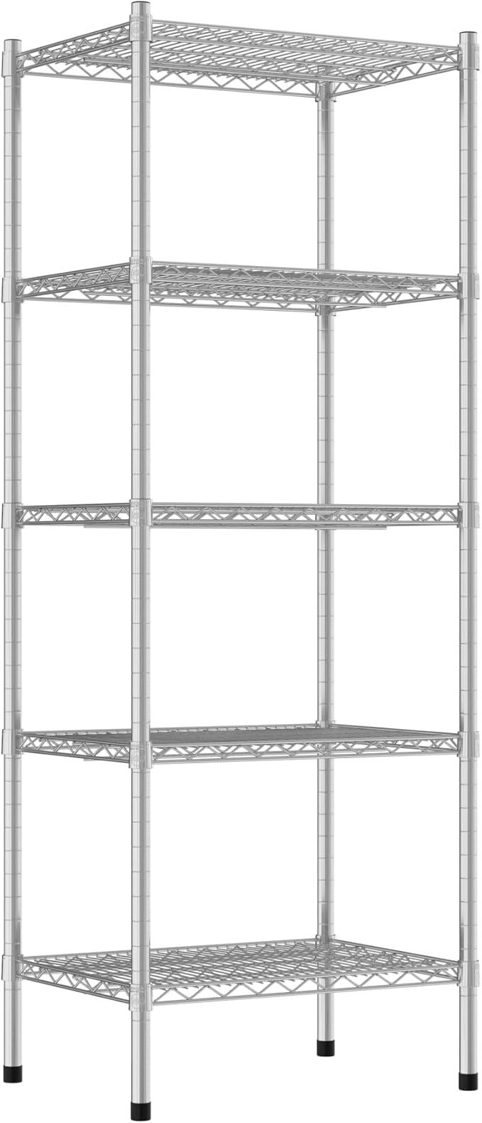 Commercial NSF Listed Chrome Stationary Wire Shelving Kit 18" x 24" x 64", with 5 Shelves Perfect for Warehouse, Walk-in Refrigerator, Freezer, Grocery Store, Restaurant, Dishroom