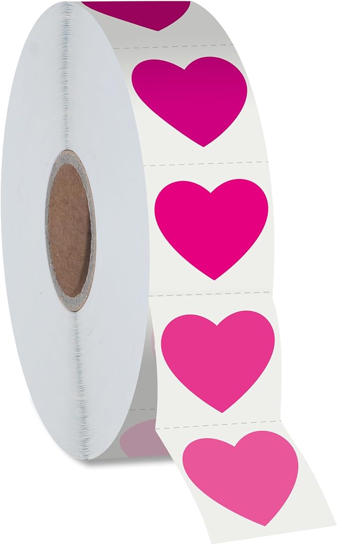 1200 PCS Pink Heart-Shaped Stickers, 10 Gradient Pink Designs Self-Adhesive Labels with Perforation Line in Roll, Use for Valentine's Day, Award Charts, Teachers & Classrooms, Bookmarks (3/4" Each)