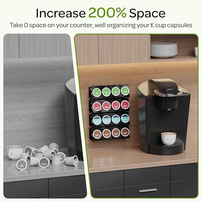 K Cup Holders, Acrylic Coffee Pods Organizer Stand Magnetic & Self-Adhesive Wall Mounted K Cup Stand for Kitchen Wall, Cabinet, Fridge (4 Pack for 16 Pods)