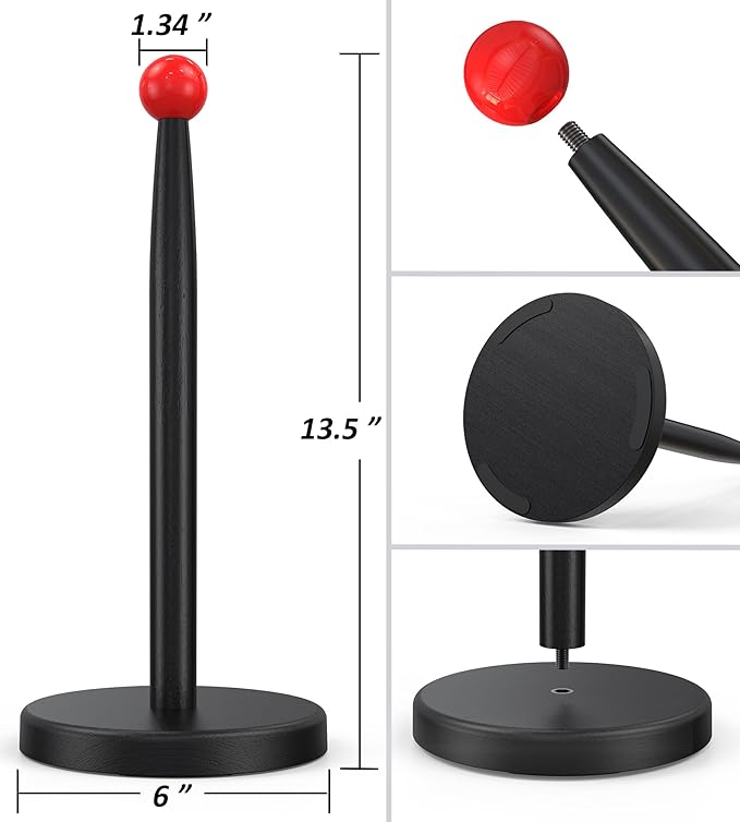 KitchLife Paper Towel Holder Countertop, 1 Pack Freestanding Decorative Black Red Weighted Holder Fits Jumbo Roll - Aesthetic Solid Paper Towel Dispenser Stand with Thickened Wider Anti-Skid Base