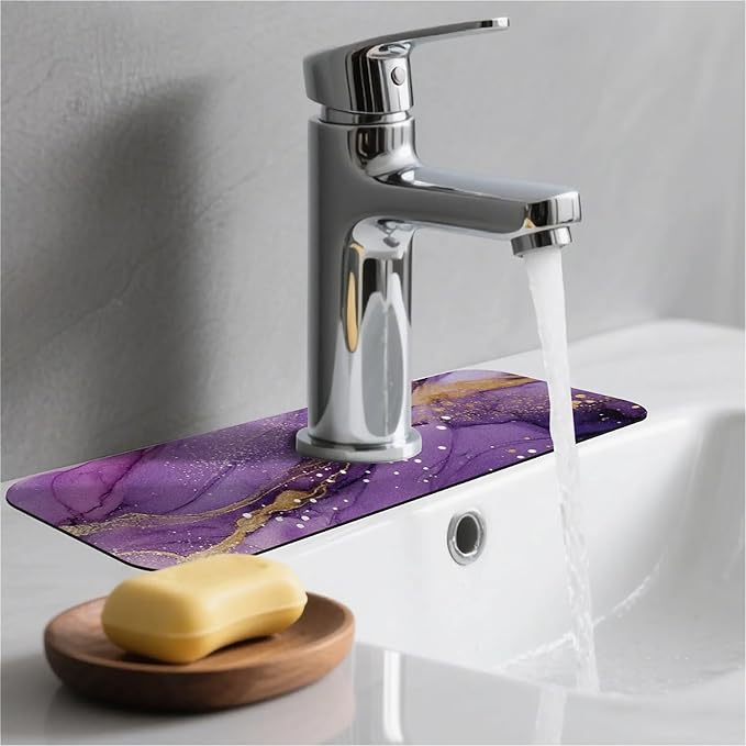 Kitchen Sink Splash Guard，Alcohol ink abstract purple Faucet Mat Sink Gadgets-Super Absorbent Fast Drying Mat Drip Catcher for Kitchen, Bathroom,Sink Mat, Dish Drying Mat, Bathroom(15" X 5.5" )