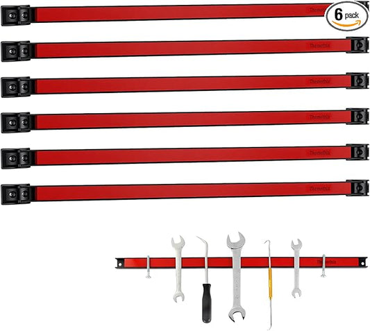 24" Magnetic Tool Holder Strip, 6 Pieces Red Metal Tool Organizer Rack with Stainless Steel Surface, Magnet Bar for Garage Workshop, Easy To Install with Mounting Screws