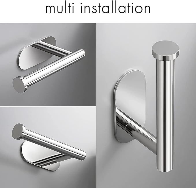 YUET Toilet Roll Holder Self Adhesive Holders Tissue 3M Stand Hanger Bathroom, Kitchen, Washroom Premium Thicken SUS-304 Stainless Steel, No Drilling Strong Adhesiveness Rustproof (Polished Chrome)