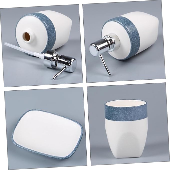 Bathroom Accesories Set 4-Piece Blue Soap Dispenser Organizer Tray Toothbrush Holder and Cup Accessories for Home House Decor Aesthetic