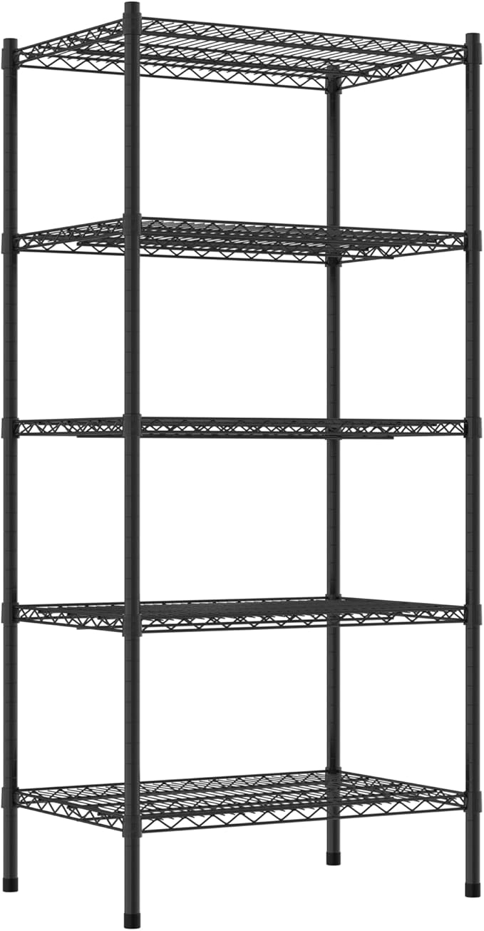 Commercial NSF Listed Black Epoxy Stationary Wire Shelving Kit 21" x 30" x 64", with 5 Shelves Perfect for Warehouse, Walk-in Refrigerator, Freezer, Grocery Store, Restaurant, Dishroom