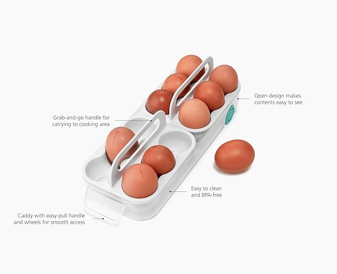 Joseph Joseph FridgeStore Egg Storage Caddy – Holds 12 Eggs, Easy-Access Handle and Wheels, BPA-Free Fridge Organizer