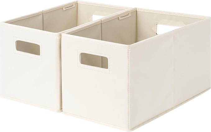 StorageWorks Fabric Storage Baskets for Shelves, Closet Organizers and Storage Bins, Collapsible Storage Bins with Cutout Handles, Medium, 2-Pack, Ivory