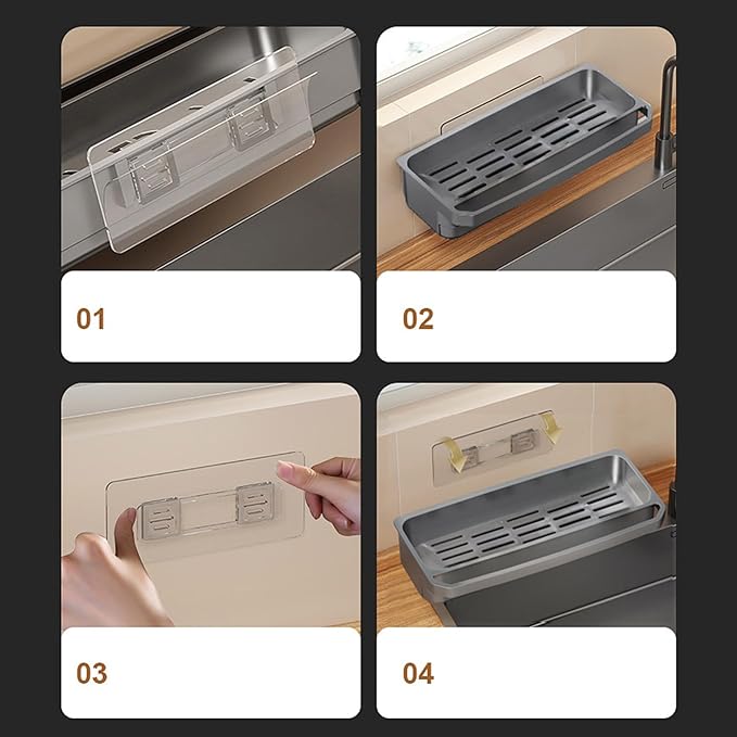 Sink Rack Sponge Organizer | Countertop Kitchen Holder with Auto Drain Tray | Dish Soap Sponge Brush Storage Gear | Durable Water-Draining Sink Rack for Clean and Organized Counters