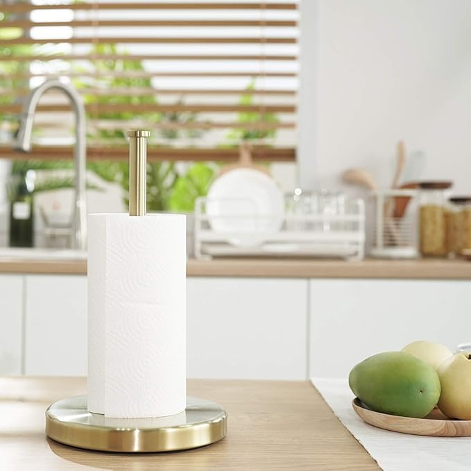 KES Kitchen Paper Roll Holder Standing Paper Towel Holder with Weighted Base for Standard or Mega Rolls SUS304 Stainless Steel Brushed Gold, KPH202-BZ