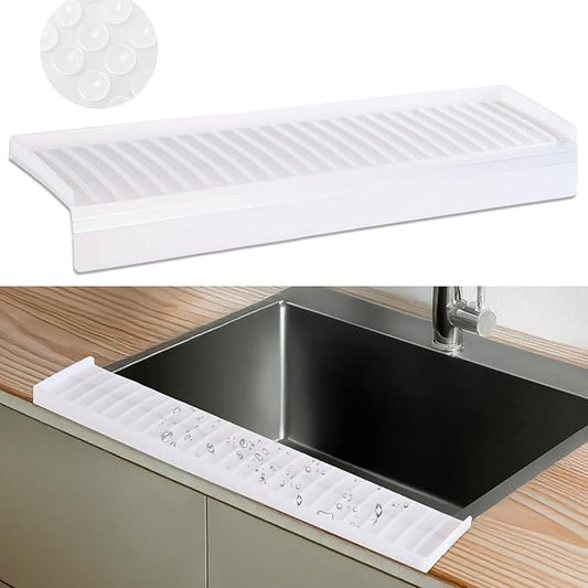 AyNirser Sink Edge Protector with Suction Cup 4"x14", Silicone Sink Splash Guard for Kitchen & Bathroom, Protect Countertop from Scratches, Stains, for Stainless Steel Granite Quartz-Clear