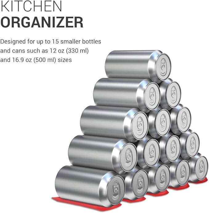 kwmobile Silicone Bottle Stacking Mat - Refrigerator Organizer to Stack Bottles, Cans, Beer, Soda - Non-Slip Holder Rack - Red