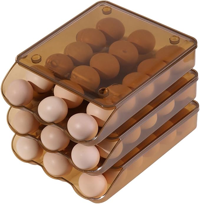 3 Tiers Egg Holder Multifunctional Saving Space Drawer Style Automatic Rolling Egg Container for Fridge Plastic Clear 200g