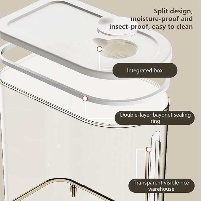 Rice Dispenser, 10kg Rice Holder, Food Bin Organizer Stackable Jar Keeper Transparent Box Moisture Proof Bucket for Pantry Restaurant Outdoor Freezer