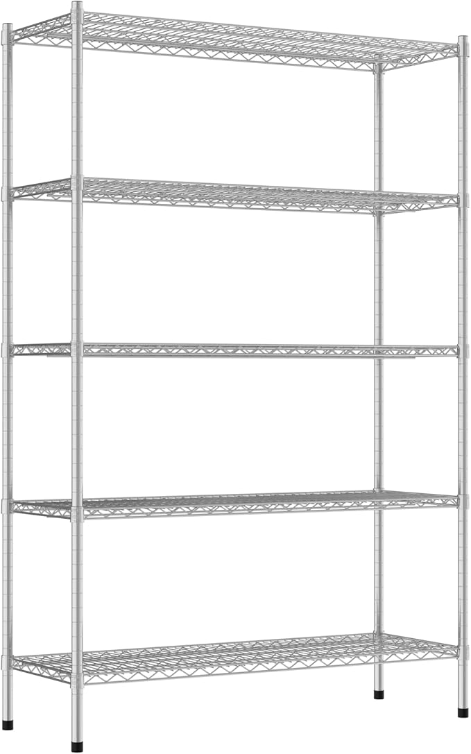 Commercial NSF Listed Chrome Stationary Wire Shelving Kit 18" x 48" x 74", with 5 Shelves Perfect for Warehouse, Walk-in Refrigerator, Freezer, Grocery Store, Restaurant, Dishroom