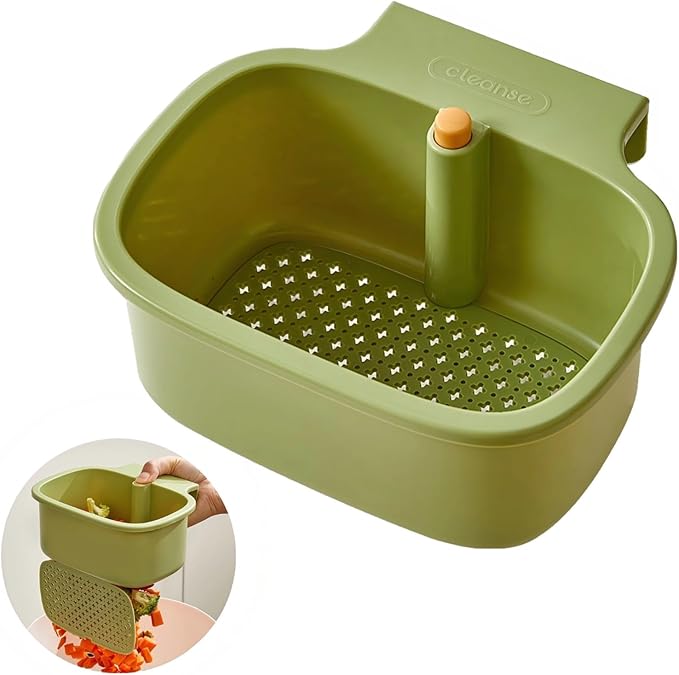 Kitchen Sink Drain Strainer Basket - Hanging Sink Drain Basket with One-Touch Drain Mesh, Kitchen Sink Food Catcher Basket Storage Organizer (Green)