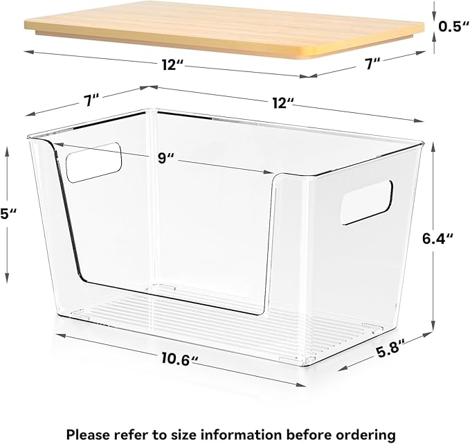 Trash Bag Holder with Bamboo Lid - Stackable Under Sink Organizer & Garbage Bag Dispenser for Kitchen Organization - Large Plastic Holder for Laundry Room, Pantry, Bathroom, Cabinets, 1 Pack