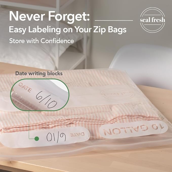 Seal Fresh 10 Gallon Large Plastic Storage Bags – 24" x 24" (15 Count) – Reusuable XXL Extra Large Heavy Duty Clear Jumbo Freezer Zip Bags with Sealable Zipper Top For Clothes, Travel, Moving