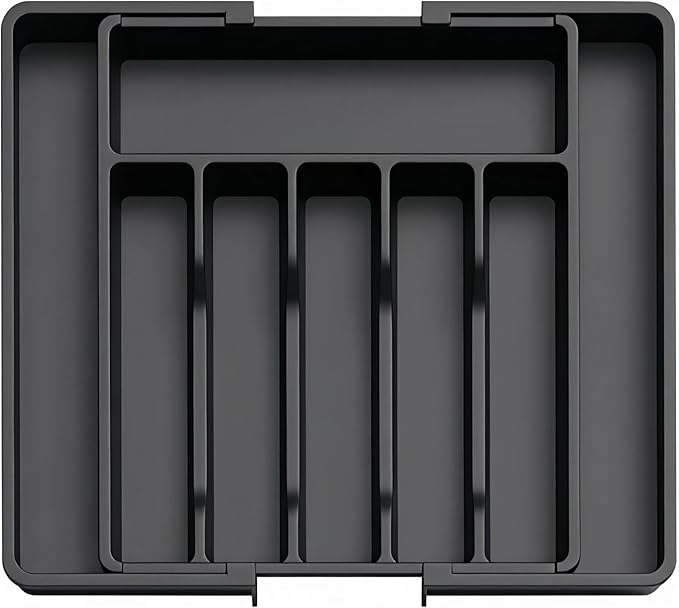 Expandable Large Silverware Tray For Drawer Organizer, Kitchen Cooking Utensil Drawer Organizer For Spoons Forks Knives, Adjustable Cutlery Flatware Holder 13"-22.4" X 14.7" X 2" (Black)