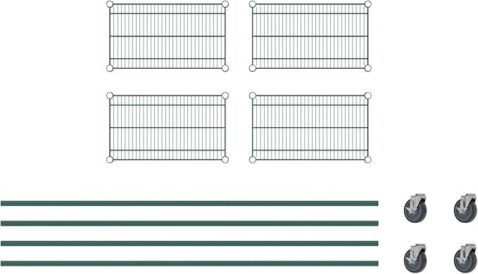 Commercial NSF Listed Green Epoxy Mobile Wire Shelving Kit 14" x 24" x 80", with 4 Shelves Perfect for Warehouse, Walk-in Refrigerator, Freezer, Grocery Store, Restaurant, Dishroom