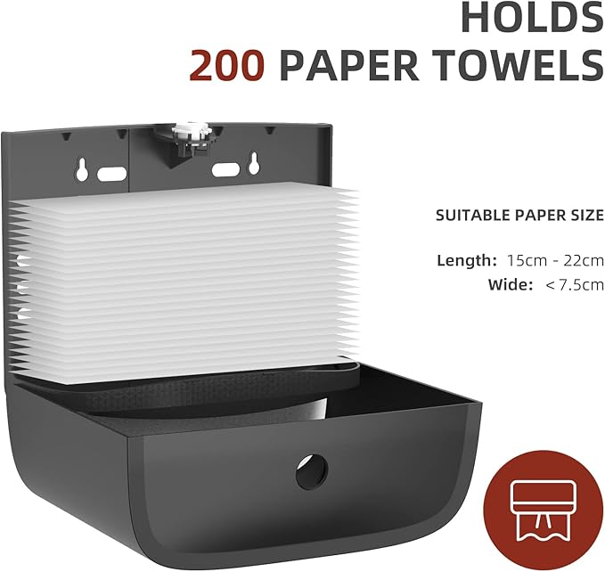 Commercial Paper Towel Dispenser Wall Mount Paper Towel Holder Large Capacity C Fold Hand Towel Dispenser Bathroom Tissue Dispenser (Black)