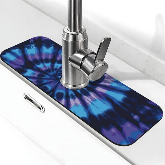 Tie Dye Blue Purple 15" X 5.5" Kitchen Sink Splash Guard Faucet Faucet Guard Draining Mat Sink Splash Guard Faucet Kitchen Bathroom