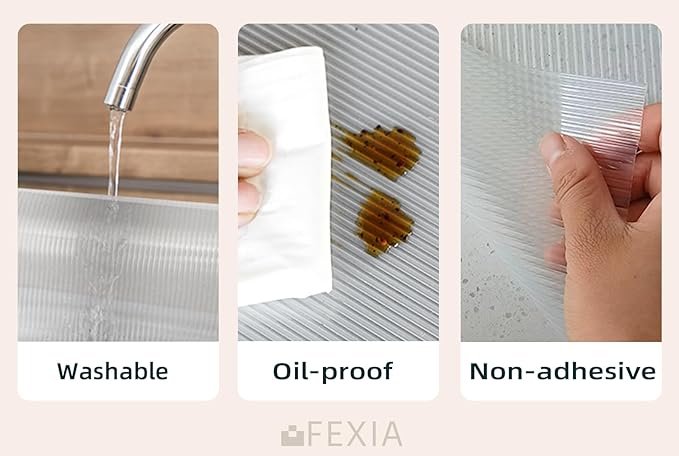 FEXIA Shelf Liners for Kitchen Cabinets Non-Slip Drawer Liner 14 Inches x 20 FT Waterproof & Oil-Proof Non Adhesive Durable Material Fridge Liner for Shelves (2 Rolls)