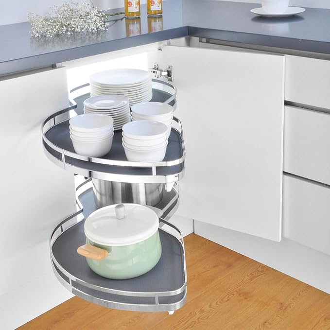 Gdrasuya10 Swing Left Blind Corner Cabinet Pull Out Organizer, 2 Tier Corner Deep Cabinet Pull Out Organizer 2 Shelf Slide Out Cabinet kitchen Organizer Lazy Susan Organizer (Left Out)