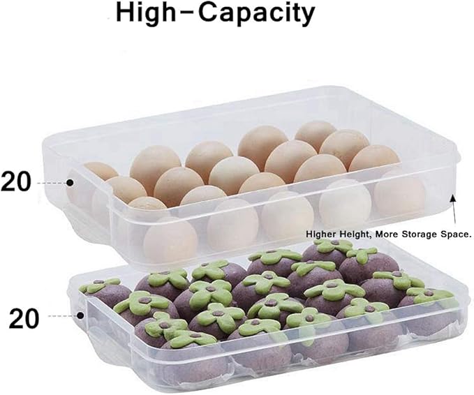 Deviled Egg Tray with Lid, 2-Layer, Food Storage Container with Handle, Egg Holder for Refrigerator, large, 40 eggs (Blue)