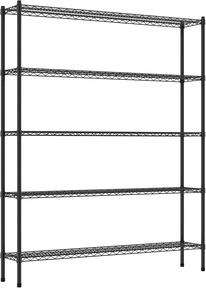 Commercial NSF Listed Black Epoxy Stationary Wire Shelving Kit 12" x 60" x 74", with 5 Shelves Perfect for Warehouse, Walk-in Refrigerator, Freezer, Grocery Store, Restaurant, Dishroom