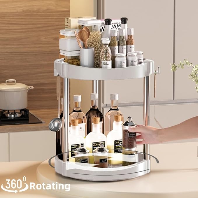 10.01" 2-Tier 360°Rotating Lazy Susan turntable Organizer Spice Rack Organization for Kitchen countertop and Cabinet pantry Organizers and storage(3Grey, Extra Large)